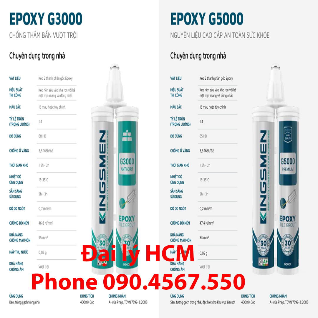 Keo Ron Gạch Epoxy G5000 - Dành cho nhà tắm, bếp  - Thế Hệ Mới Kingsmen. RON GẠCH TRẮNG SẠCH 30 NĂM - Keo Ron gạch 2 thành phần
