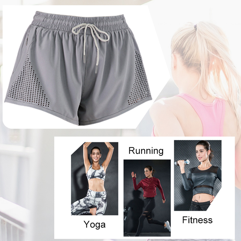 Quần shorts thể thao dành cho nữ, thiết kế thời trang, giả 2 mảnh, nhanh khô, thấm hút mồ hôi