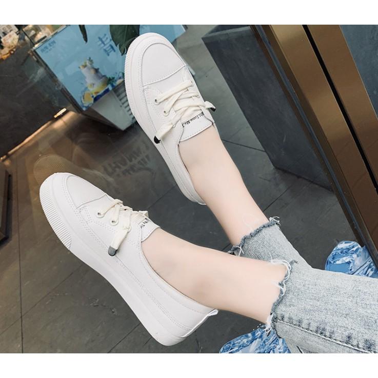 Giầy thể thao nữ cổ thấp,giày slip on nữ dây rút kiểu dáng hàn quốc trẻ trung da mềm cực êm chân