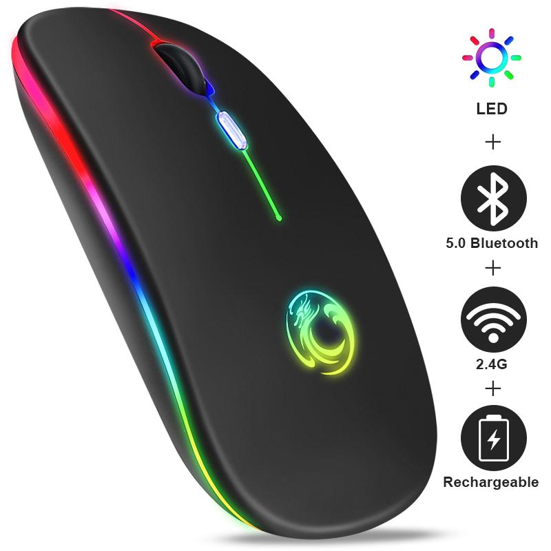 Chuột Không Dây Bluetooth RGB Sạc Máy Tính Im Lặng Mause LED Backlit Công Thái Học Chơi Game Cho Laptop