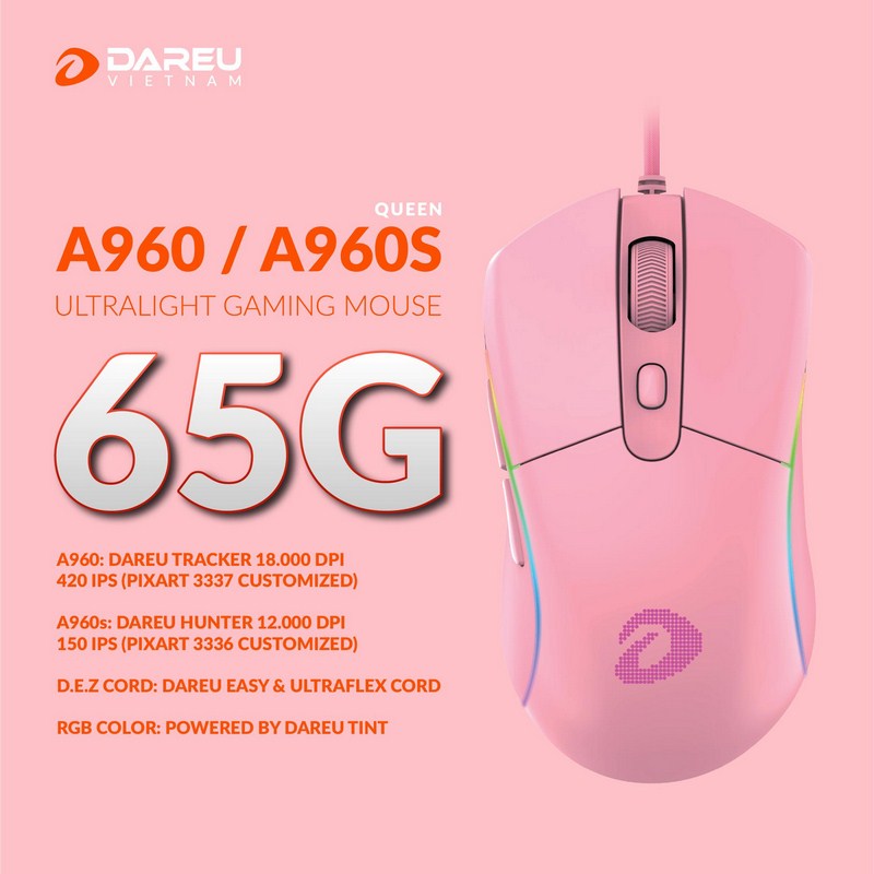 Chuột Dare-U A960s Ultralight Pink - Hàng chính hãng