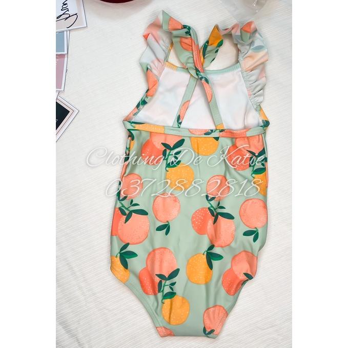3M-3T Bikini đồ bơi đi biển 1 mảnh xanh pastel quả cam bé gái dây bèo chéo cổ yếm tròn nơ lưng sau cài bỉm chống nắng