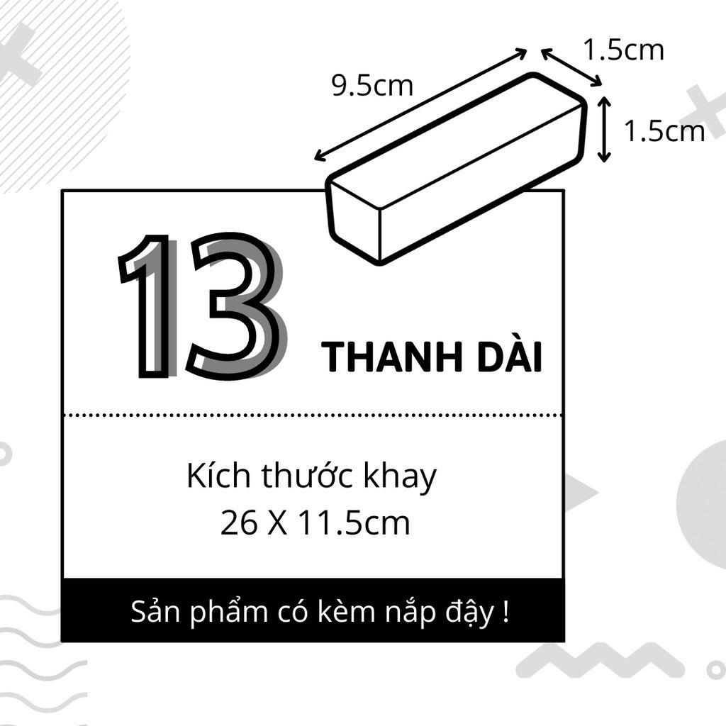 Khay Nhựa Làm Đá Thanh Dài 13 Viên Có Nắp Hàn Quốc Hole KT: 26x11.5 Cm