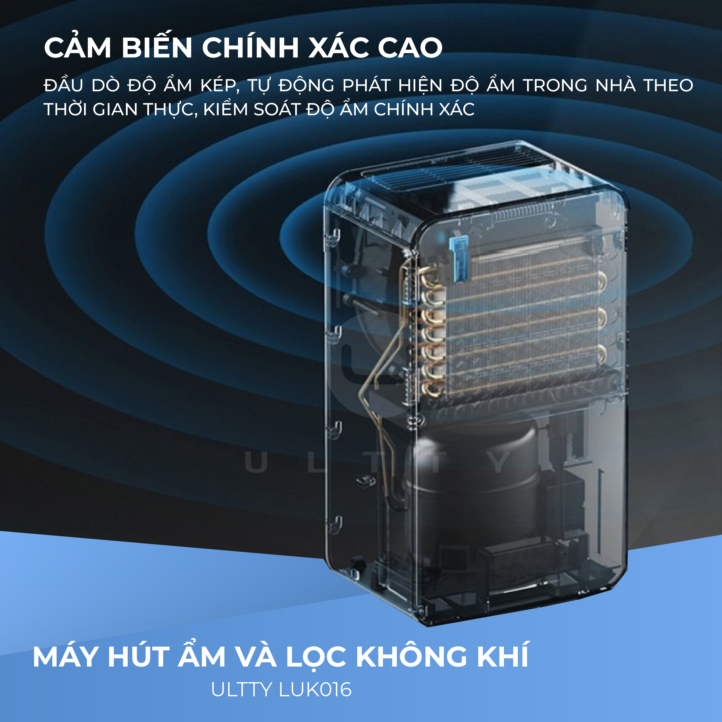 Máy Hút Ẩm &amp; Lọc Không Khí ULTTY LUK016 Công suất 16-20L/Ngày - Hàng Chính Hãng