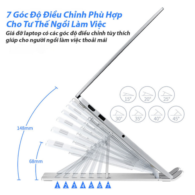 Giá Đỡ Laptop Nhôm , Laptop Stand Gấp Gọn Dùng Cho Máy Từ 11~17 inch, Chất Liệu Hợp Kim Nhôm Cao Cấp , Hàng Chính Hãng