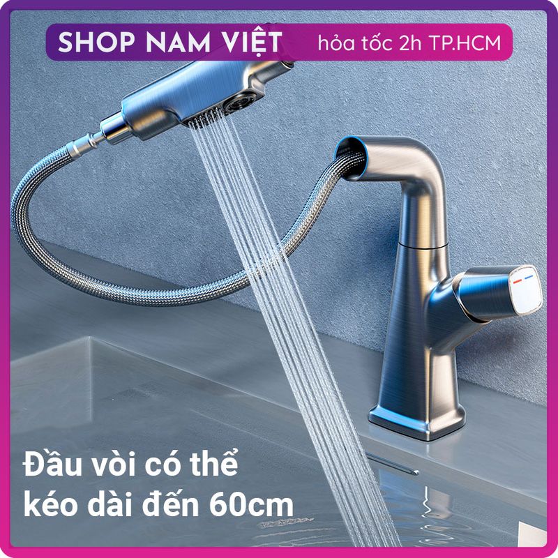 Vòi Nước Lavabo Cao Cấp Dây Rút 2 Chế Độ Nước