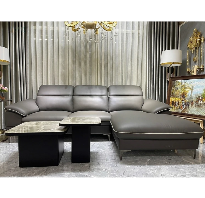 Sofa góc L da bò Italy Tundo màu xám – SFLCT04 2m6 x 1m6 hàng cao cấp chuẩn da bò nhập khẩu Ý