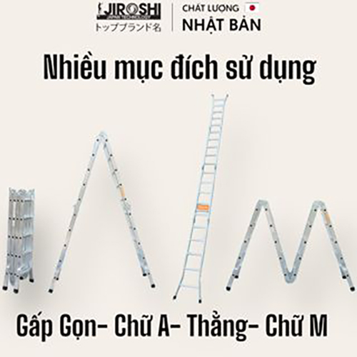 Thang nhôm gấp 4 đoạn Jiroshi 3 4 5 6 bậc, thang gấp 4 khúc chữ m khóa tự động hợp kim nhôm Nhật Bản.