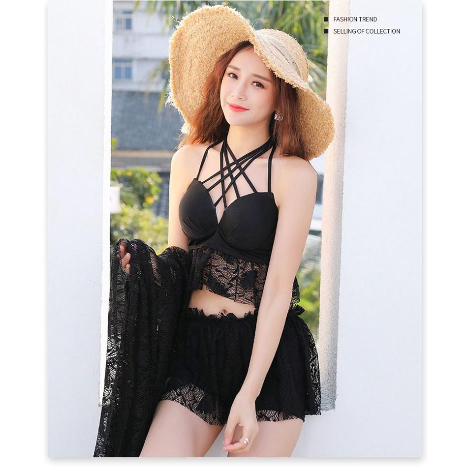 Set Bikini 3 Mảnh - Đồ Bơi Nữ Kèm Khăn Phong Cách Hàn Quốc
