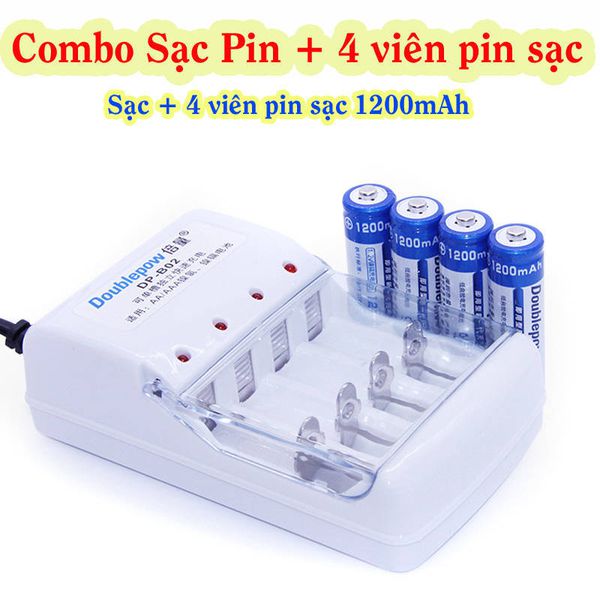 Bộ Sạc Pin AA AAA + 4 Pin AA 1200mAh Doublepow (Hàng nhập khẩu)