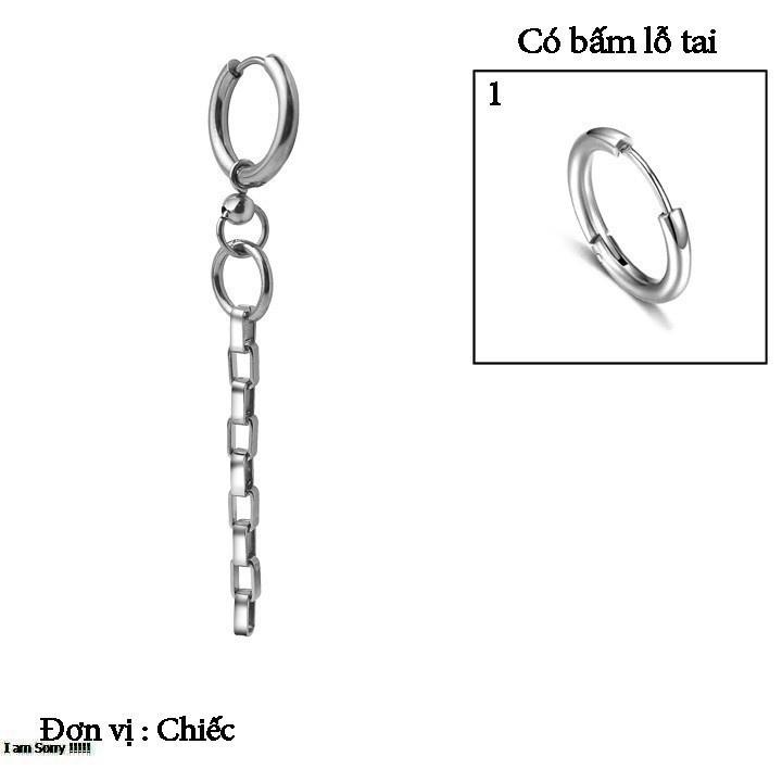 Bông tai nam inox cao cấp 1 chiếc Kpop thép không gỉ bấm lổ tai tòn ten