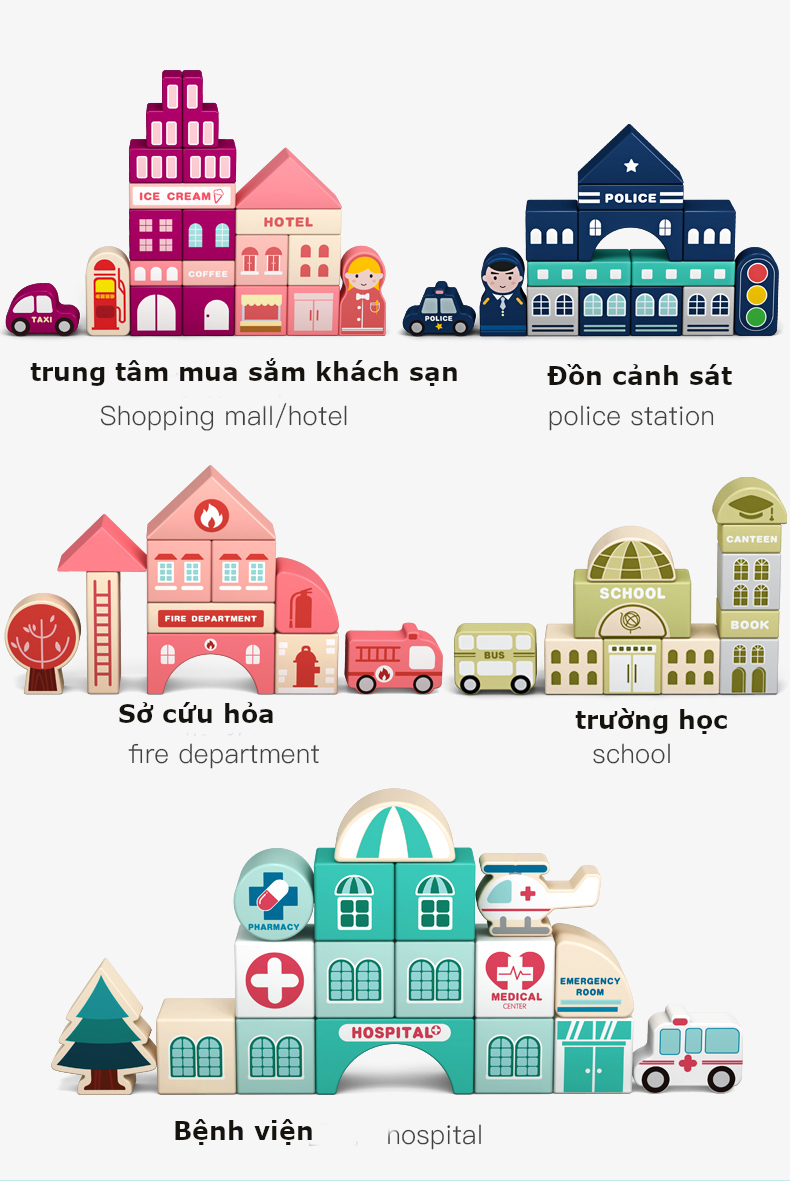 Bộ xếp hình bằng gỗ mô hình thành phố