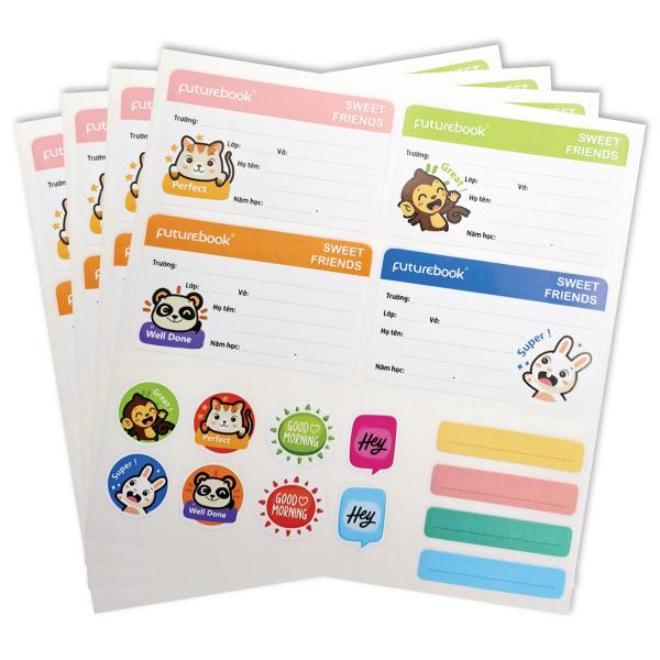 Nhãn Vở Học Sinh Sweet Friends Kèm Sticker - futurebook N103 (16 Nhãn)