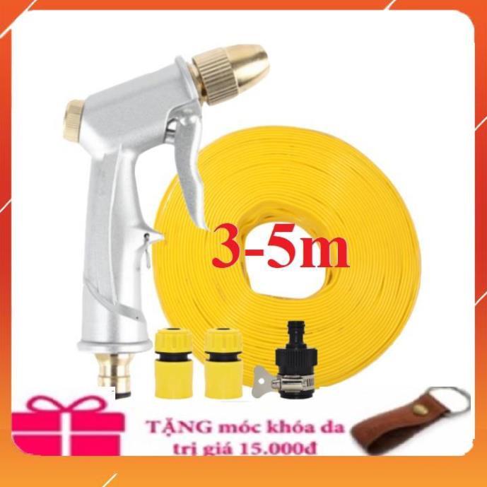 Bộ dây vòi xịt nước rửa xe,tưới cây , tăng áp 3 lần,loại 3m,5m 206701 đầu đồng,cút,nối nhựa đen+ móc khoá
