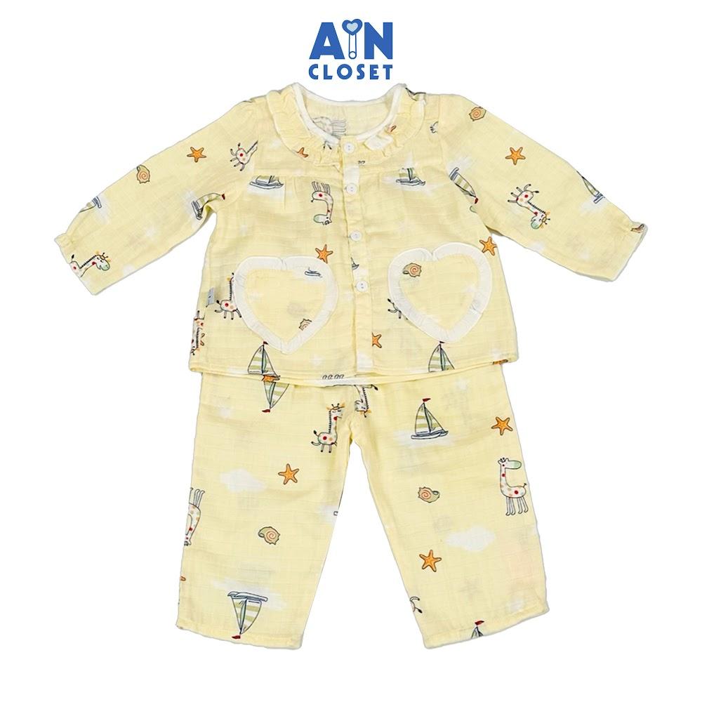 Bộ quần áo Dài bé gái họa tiết Hươu Vàng Xô sợi tre - AICDBG474S5Y - AIN Closet
