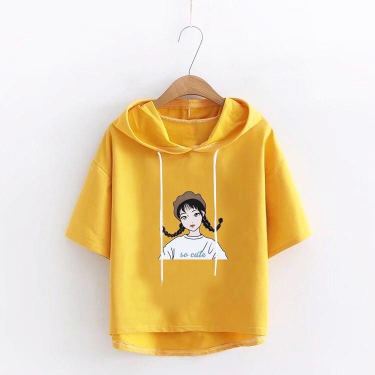 Áo thun Hoddie 100% cotton mềm mát kiểu dáng thể thao cho bé gái tuổi teen