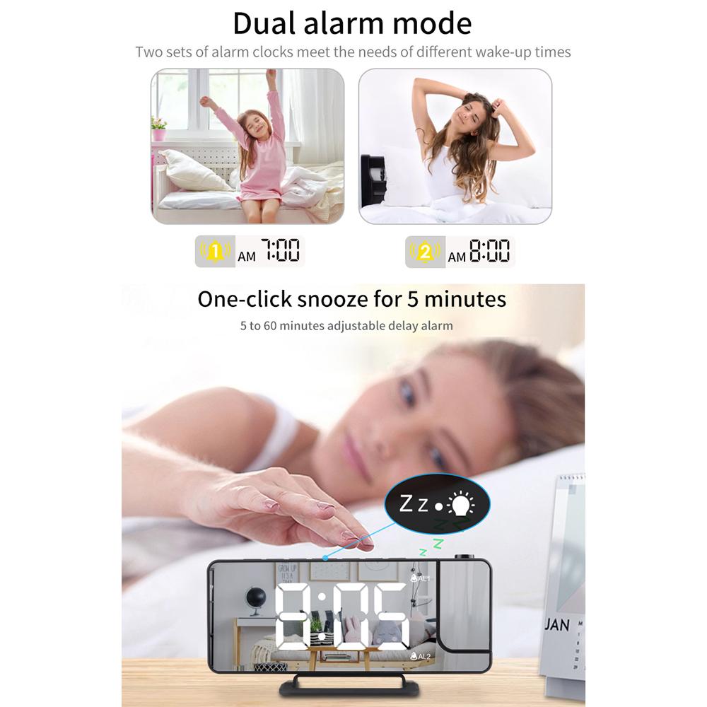 Đồng hồ báo thức TS-9210 trình chiếu kỹ thuật số LED, có chức năng Snooze, 6 Cấp độ sáng