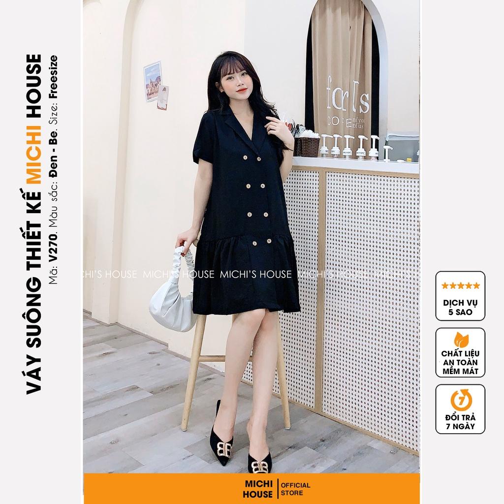 Đầm Bầu Công Sở Dáng Suông Cổ Vest Freesize VS270 MICHI House Váy chất Đũi Thiết kế Form Xòe Rộng Bigsize 70kg