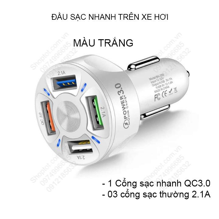 Đầu sạc nhanh xe hơi với 04 cổng USB, điện áp vào 12-24V