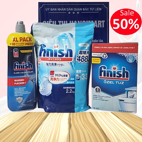 Bộ sản phẩm bột rửa bát Finish 2,5kg Muối rửa bát Finish 1,2+ Nước làm bóng