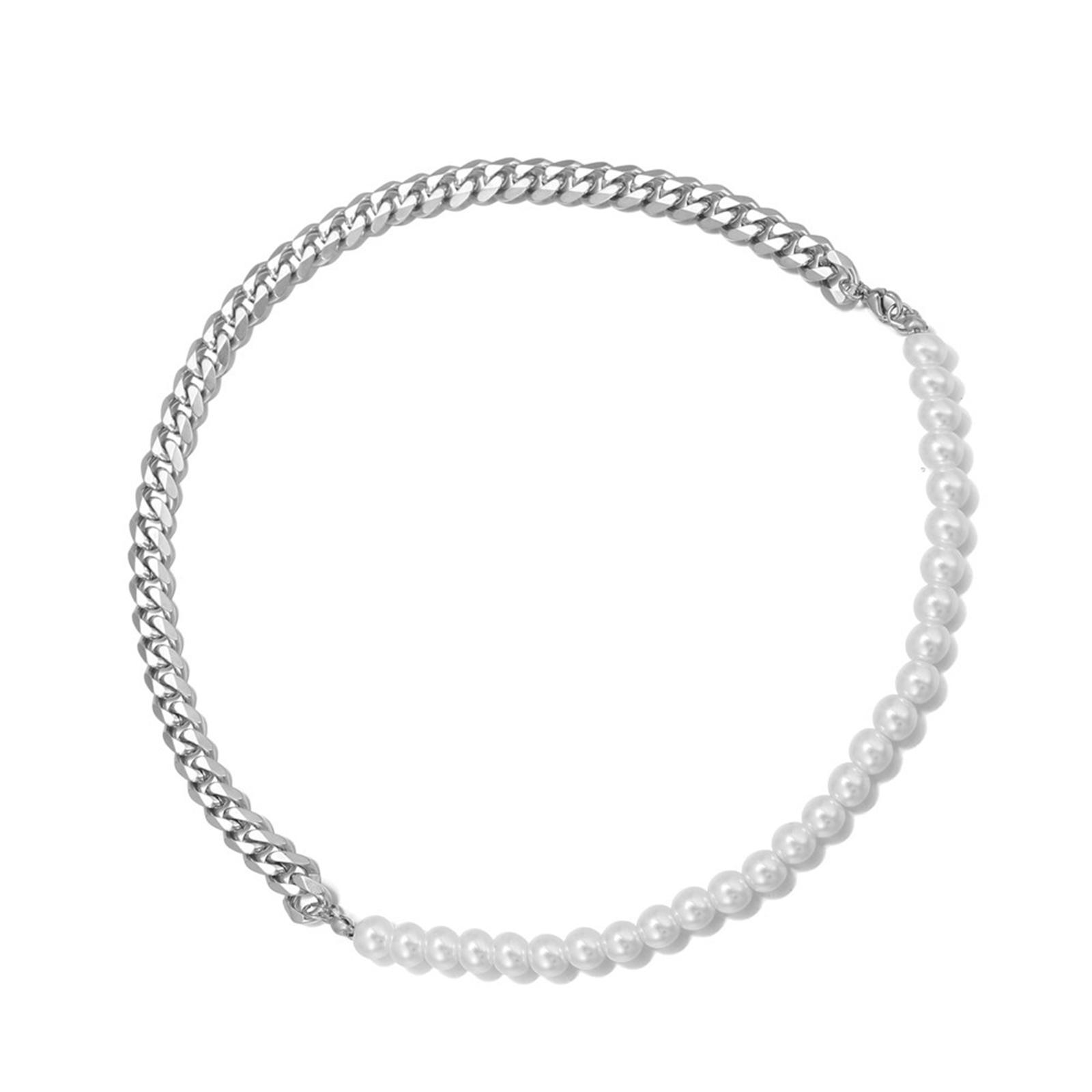 Stainless Steel Half Pearl Half Chain Necklace/Bracelet  Adjustable Size Easy to Match