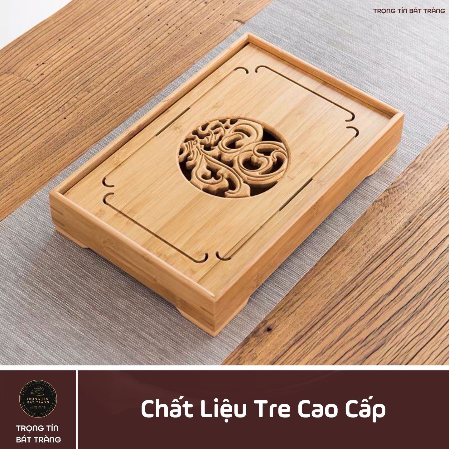 KT 12 Khay Trà Tre Cao Cấp Chữ Nhật Nhỏ