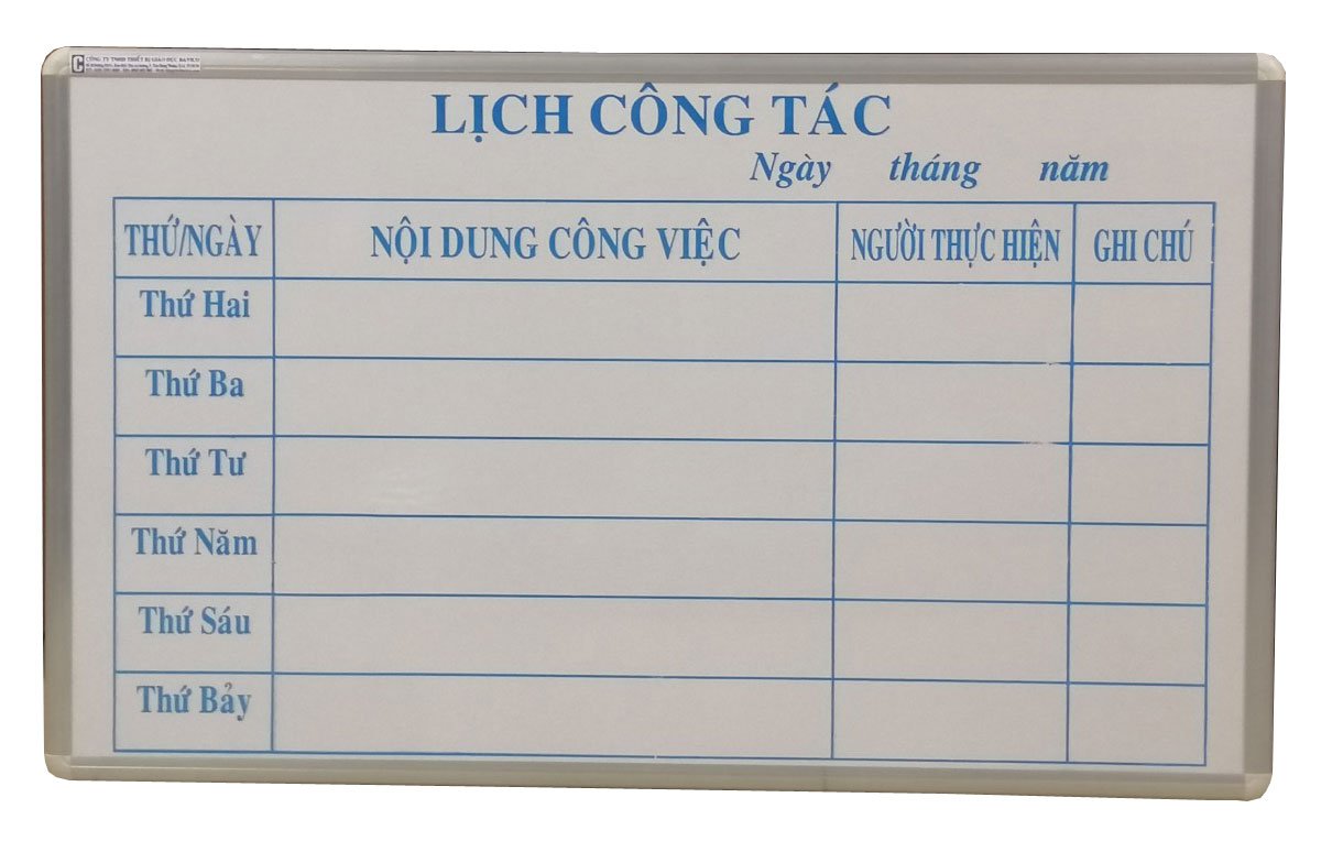 Bảng Lịch Công Tác viết lông Bavico BLCT Trắng