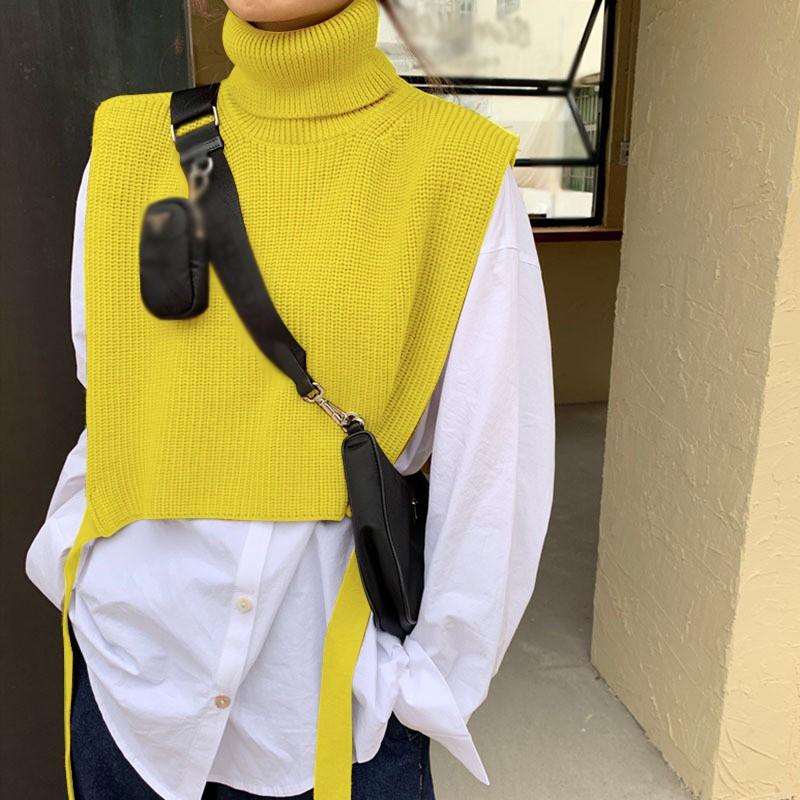 Áo Sweater Dệt Kim Không Tay Cổ Cao Thanh Lịch Cho Nữ