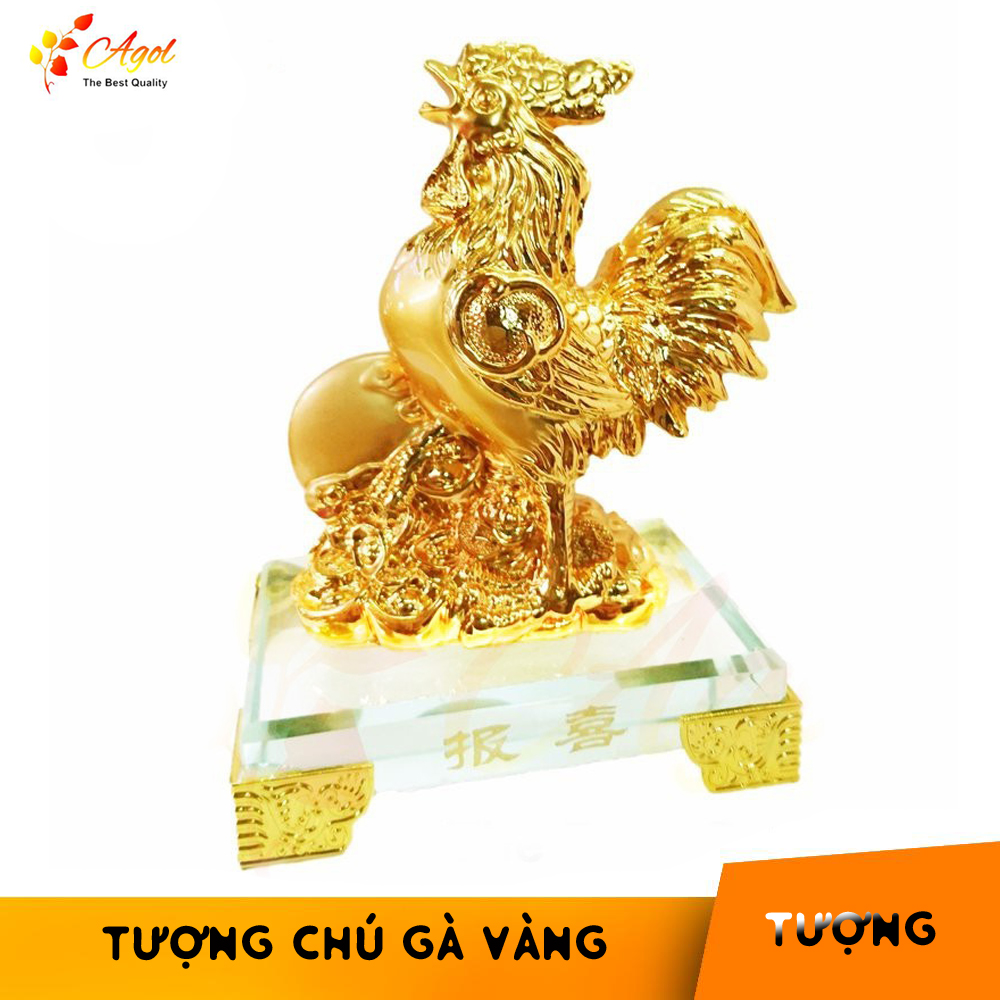 Tượng chú gà trống cao cấp đế kính thủy tinh