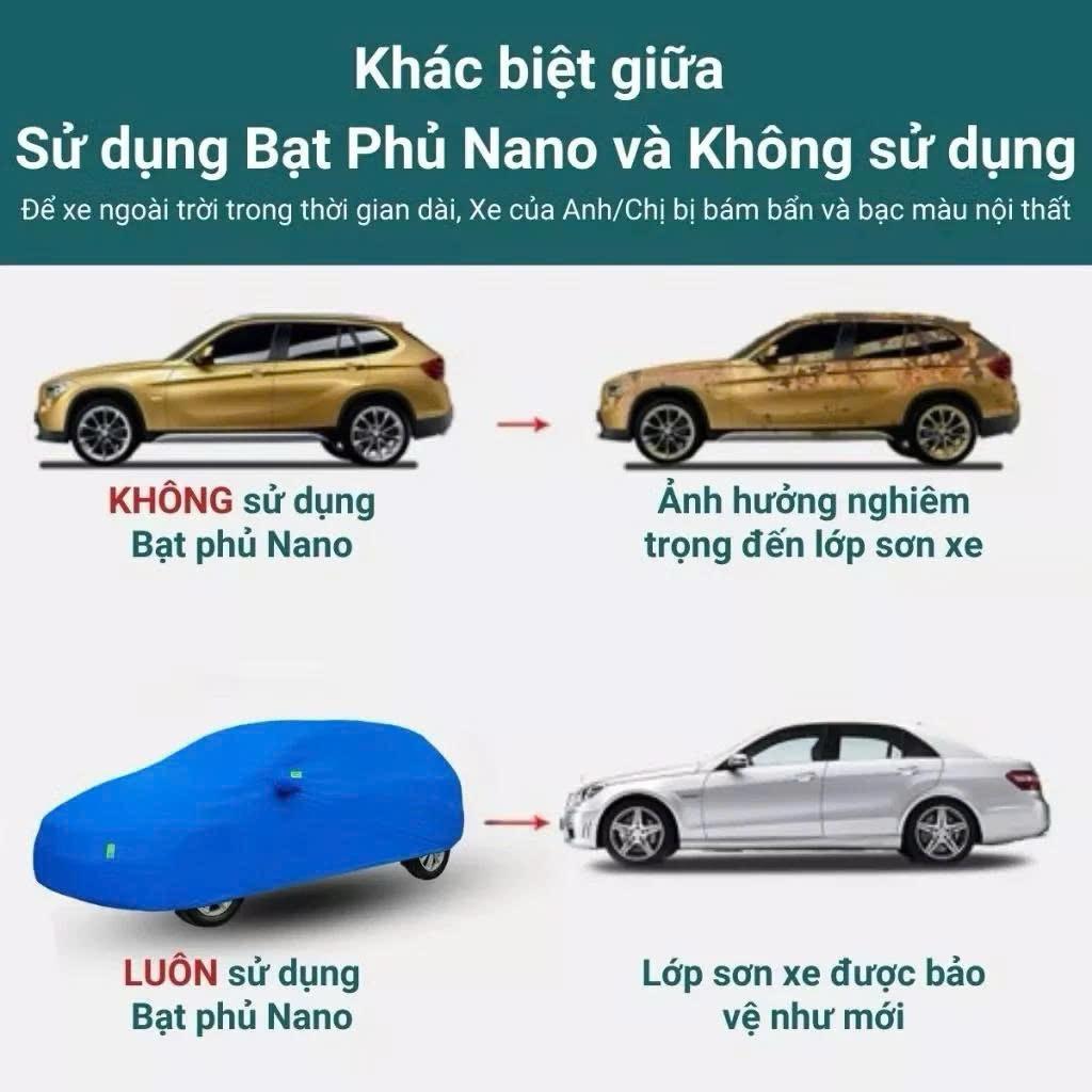 Bạt phủ ô tô chống nắng mưa vải dù, bạt trùm xe hơi nano bền đẹp phù hợp cho các dòng xe bạt xanh