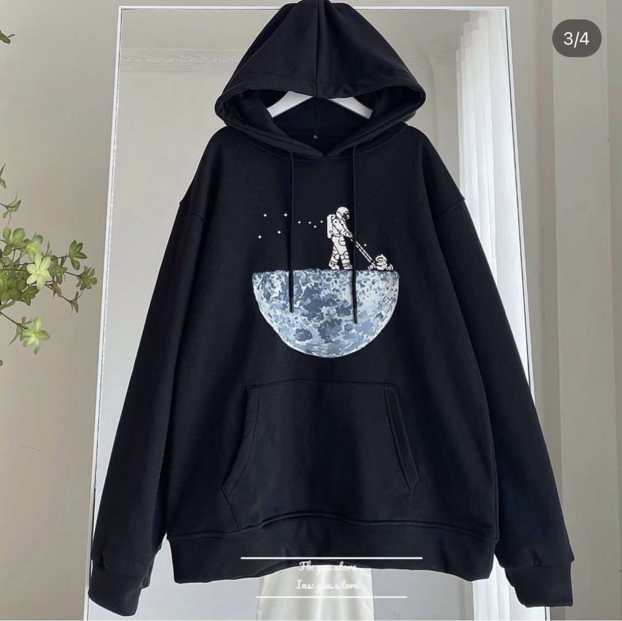 Áo hoodie chất nỉ nam nữ in nhiệt hình thủy thủ và mặt trăng,có 2 màu đen và xanh dương