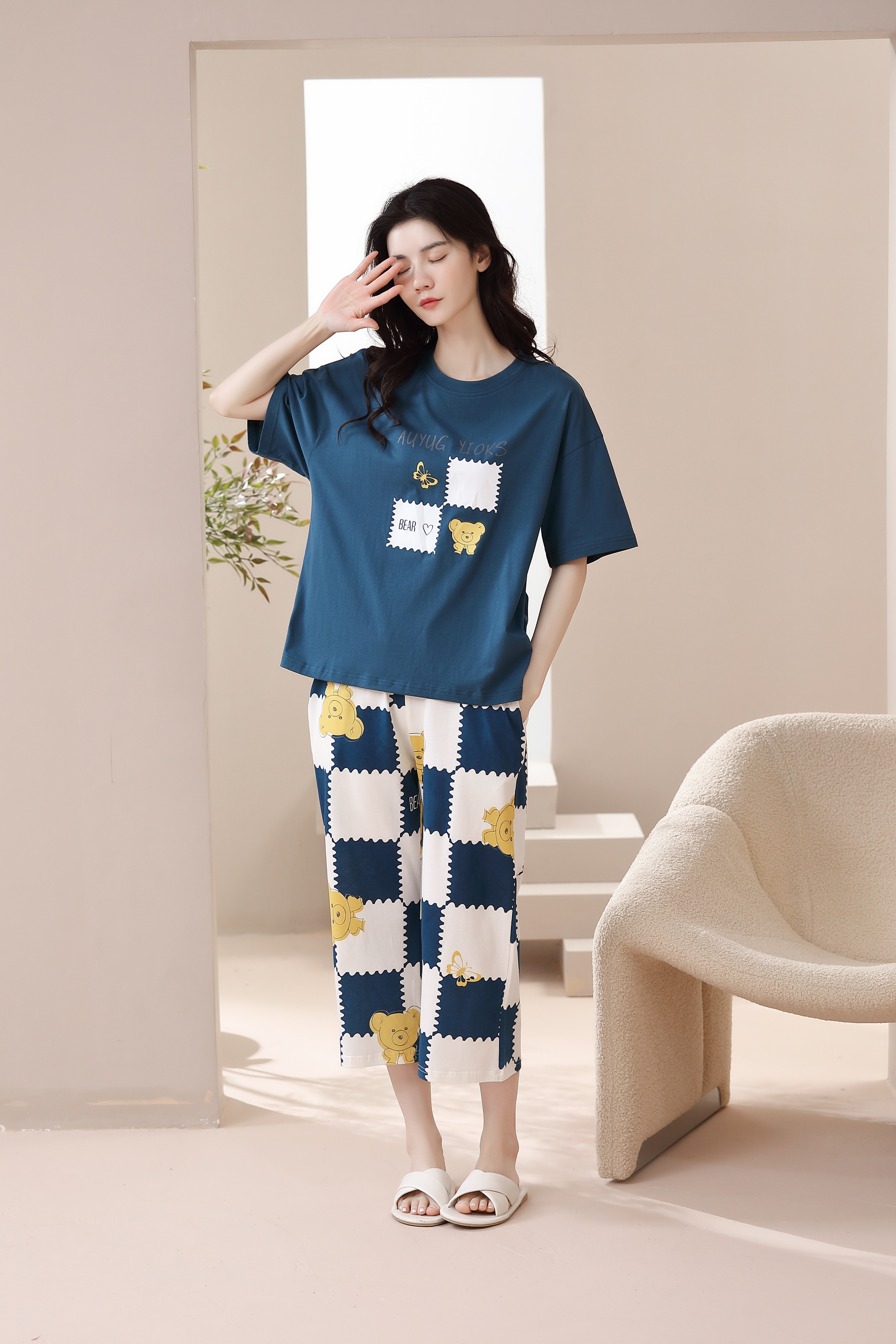 Bộ mặc nhà cotton tay ngắn quần lỡ 6113