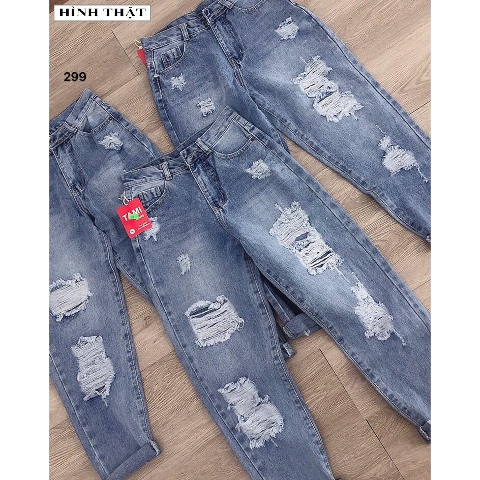 QUẦN JEANS BAGGY NỮ RÁCH LƯNG CAO FORM CHUẨN – QUẦN BÒ NGỐ 299