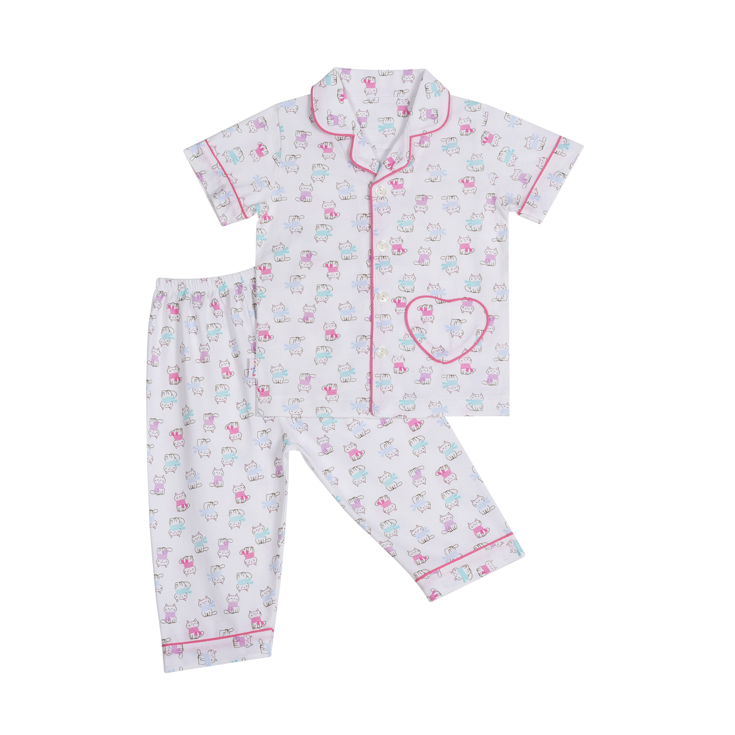 BỘ PYJAMAS TAY NGẮN BÉ GÁI 1149- HELLO BB (Họa tiết và viền màu ngẫu nhiên)