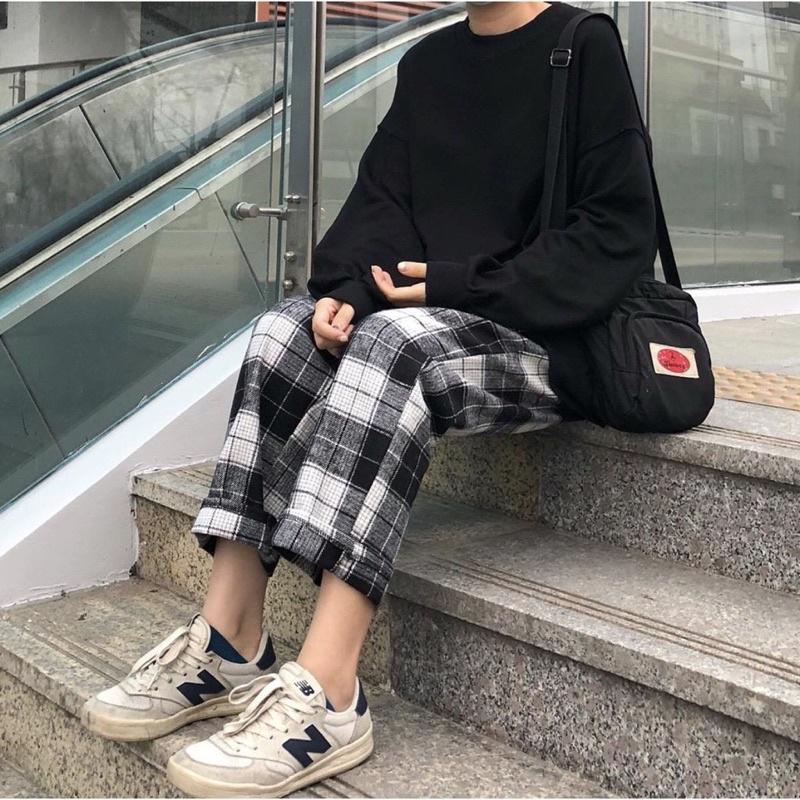 Quần CARO ỐNG SUÔNG NÂU - XÁM ĐEN - ĐEN Nam Nữ Ulzzang Unisex Khanh Store 24