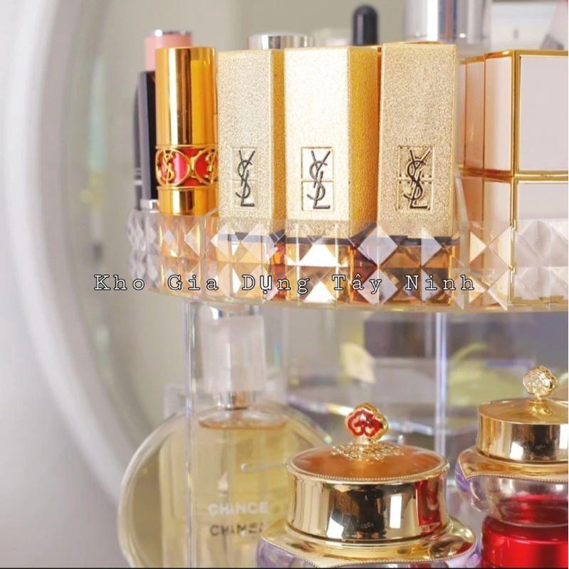 Kệ đựng mỹ phẩm xoay 360 độ vân kim cương nổi