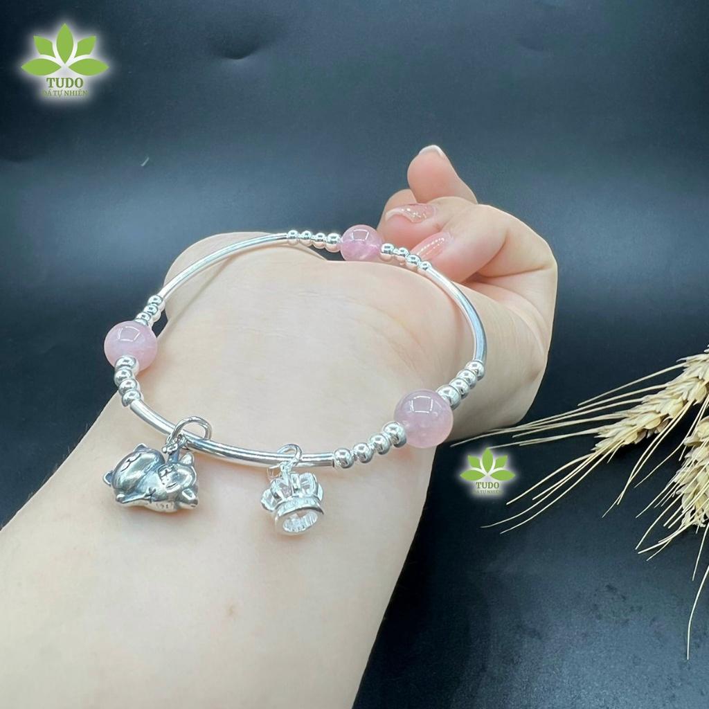 Vòng Tay Nữ Đẹp - Vòng Phong Thủy Mệnh Kim Thủy TUDO VCBTAH AG925 Charm Mèo Thần Tài, Vương Miện B28K400