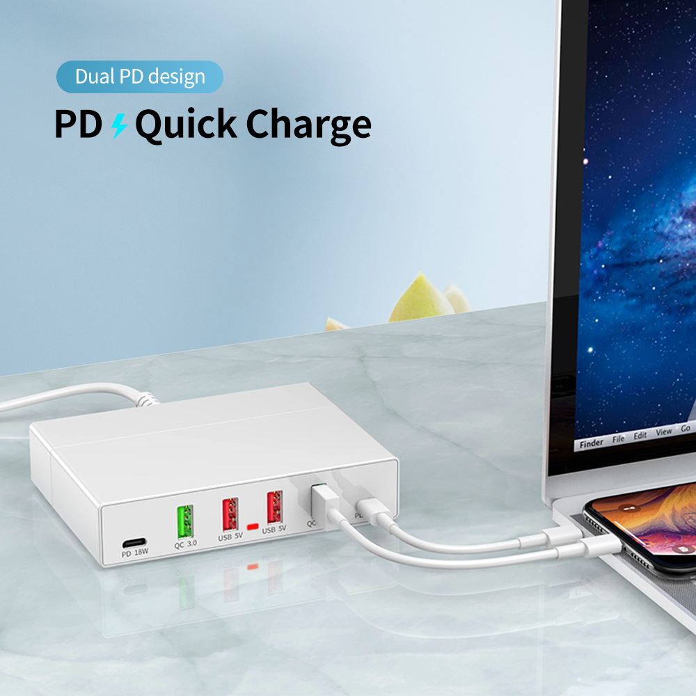 Bộ Sạc Di Động Sạc Nhanh Đa Chức Năng X5 6 Cổng USB Pd QC3.0 Cho Điện Thoại Di Động / Máy Tính Bảng / Máy Tính Xách Tay