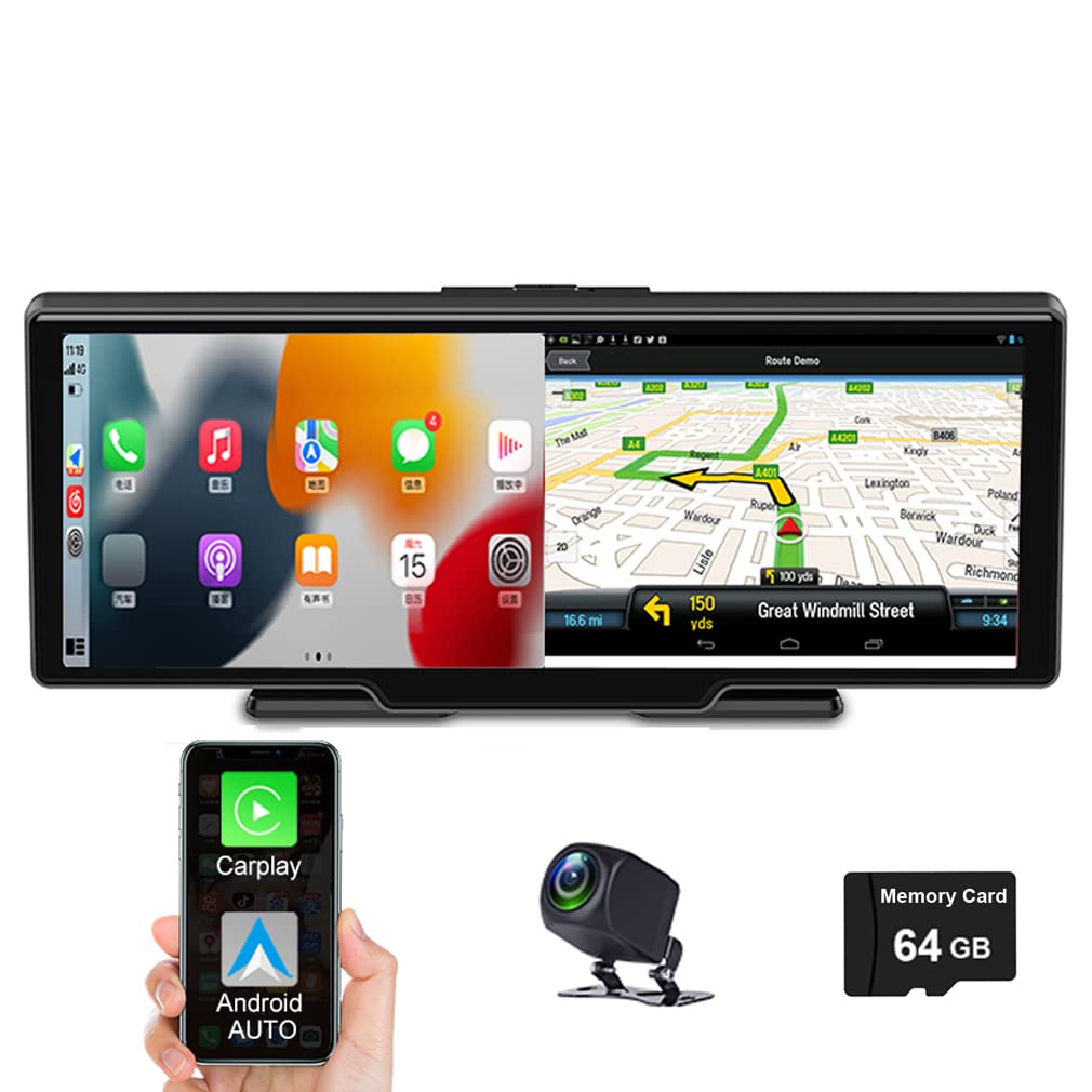 [ Quà tặng thẻ nhớ TF 64G]  Carplay android bảng điều khiển tự động bảng điều khiển cam camera kép 10 inch 2K + 1080P Chức năng âm nhạc Bluetooth, Wifi Điều khiển bằng giọng nói Máy Quay video Kéo Dài thời gian 