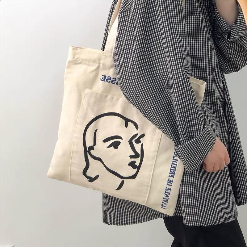 Túi Tote Túi Vải Canvas Hàng Quảng Châu Loại 1 In Hình Cô Gái