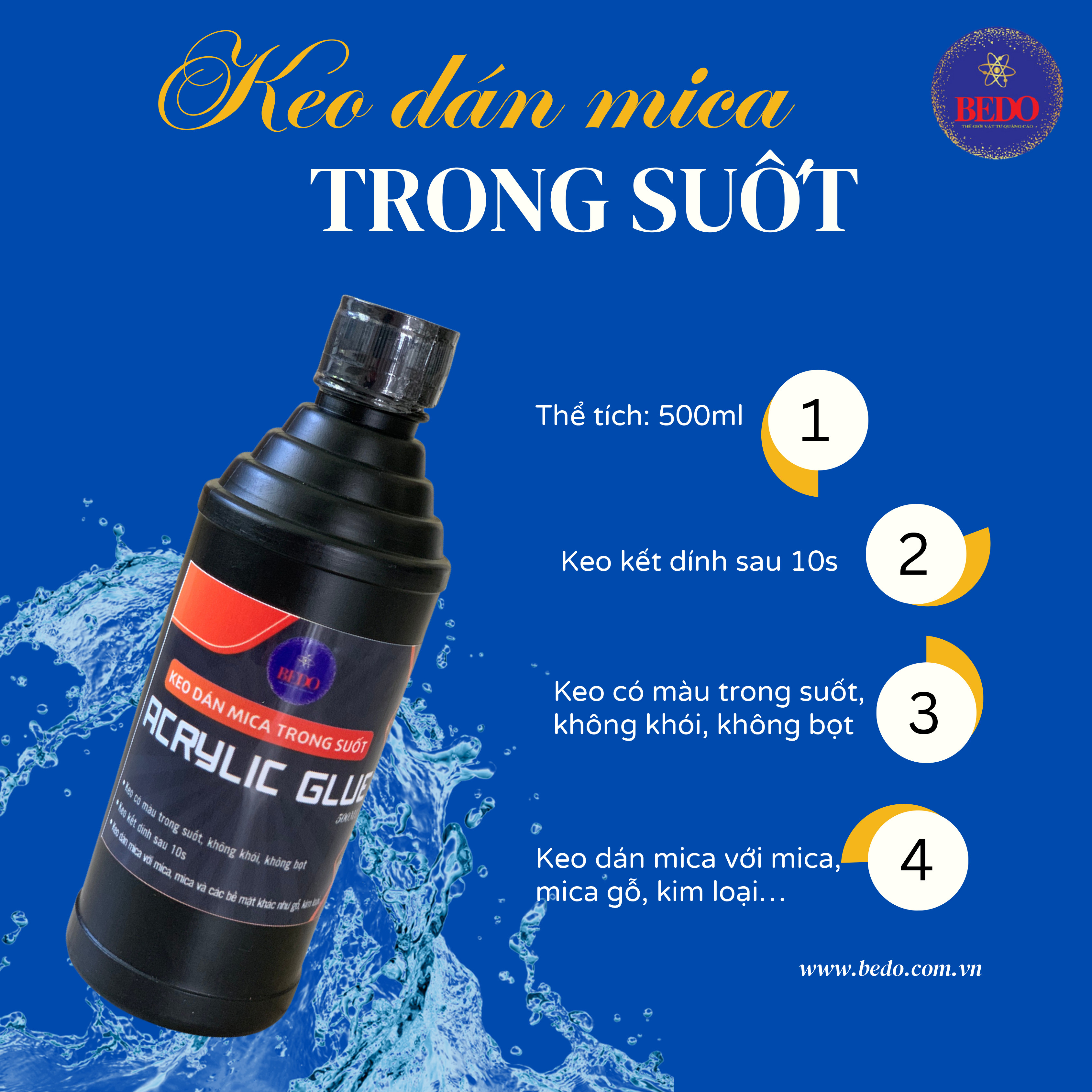 Keo dán mica, keo dán mặt, dán cạnh trong suốt acrylic glue-chai 500ml