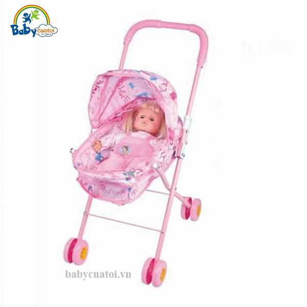 Bộ đồ chơi xe đẩy búp bê baby bằng sắt