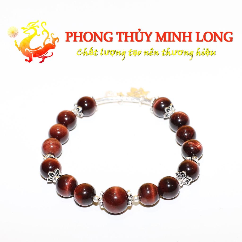Vòng tay đá Mắt Hổ Đỏ Nâu mix túi tiền lá bạch dương bạc nhỏ xinh với người mệnh Hỏa và Thổ