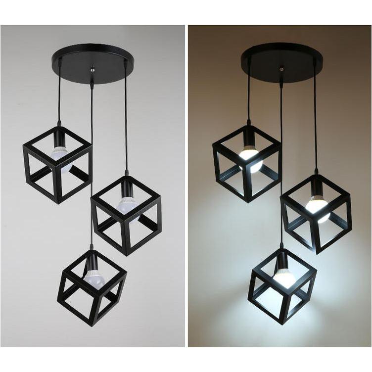Bộ đèn thả khối lập phương LP100 - kèm bóng LED và đế ốp trần