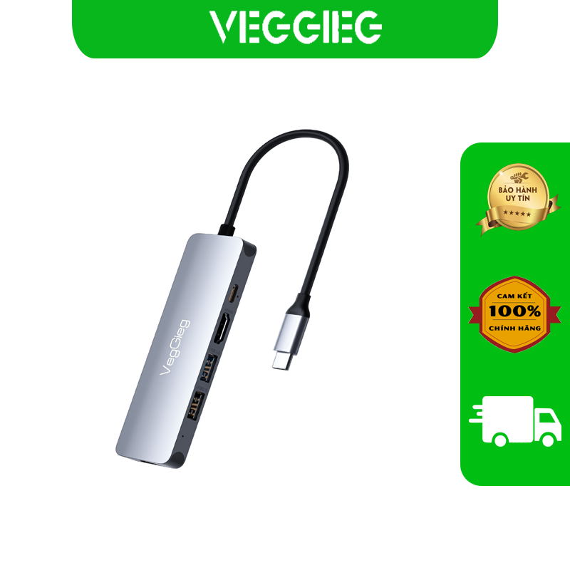 Hub Type C V-TC05R Hàng Chính Hãng Veggieg | Bảo Hành 1 đổi 1 | 1 Lan , 1 HDMI , 2 USB 2.0, 1 Type C