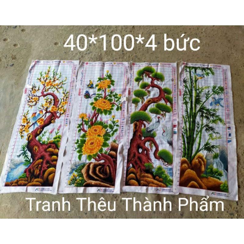 (Đã thêu) Tranh thêu thành phẩm tứ quý tùng trúc cúc mai cỡ đại