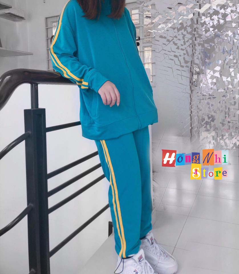 Set Bộ Thể Thao Oversize Ulzzang Unisex Áo Khoác Tay Dài Quần Jogger Dài Màu Xanh Cao Cấp - MM - M