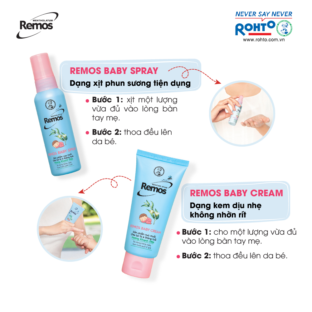 Kem chống muỗi đốt cho bé từ 6 tháng tuổi hương khuynh diệp Rohto Mentholatum Remos Baby Cream 70g