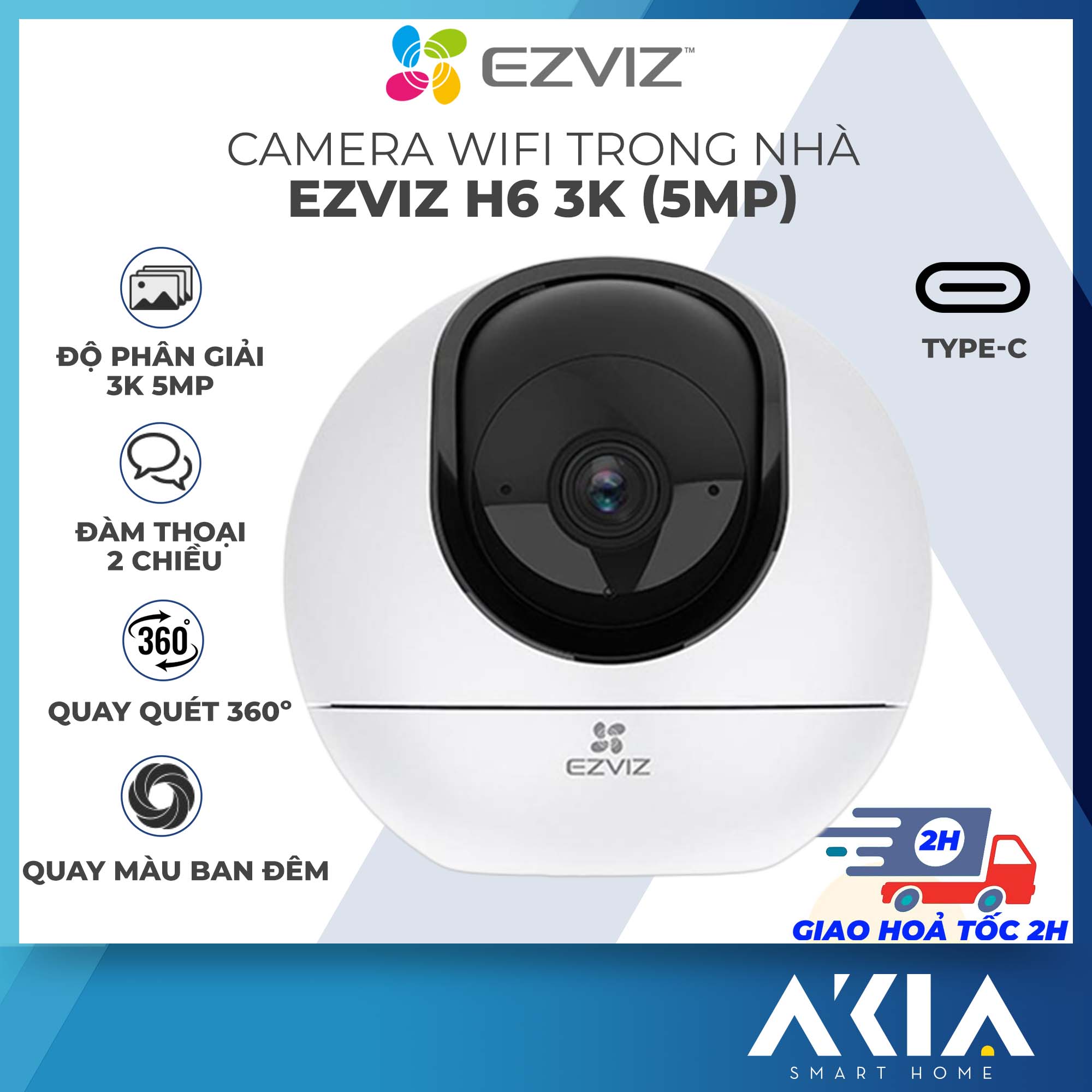 Camera IP Wifi Trong Nhà EZVIZ C6 2K+ 2560 × 1440p - Hàng Chính Hãng