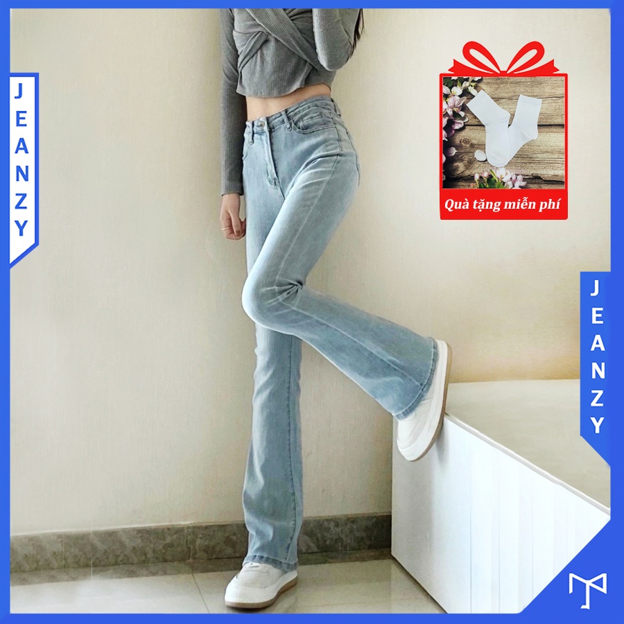 Quần bò jean nữ ống loe co giãn jeans cạp cao cao cấp